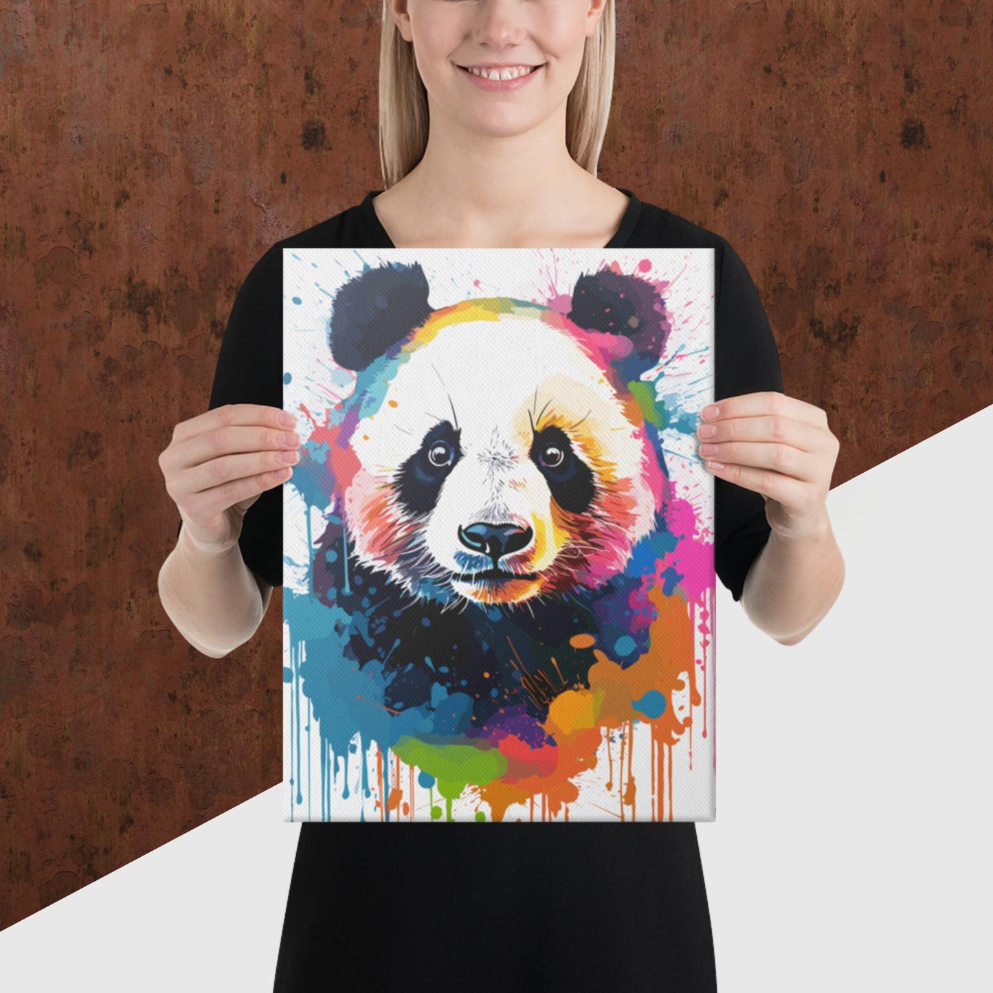 Rainbow Paint Panda Canvas Poster