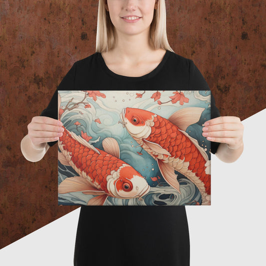 Ukiyo-e Koi Fish Canvas Poster