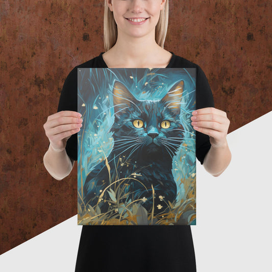 Dark Turquoise Cat Canvas Poster