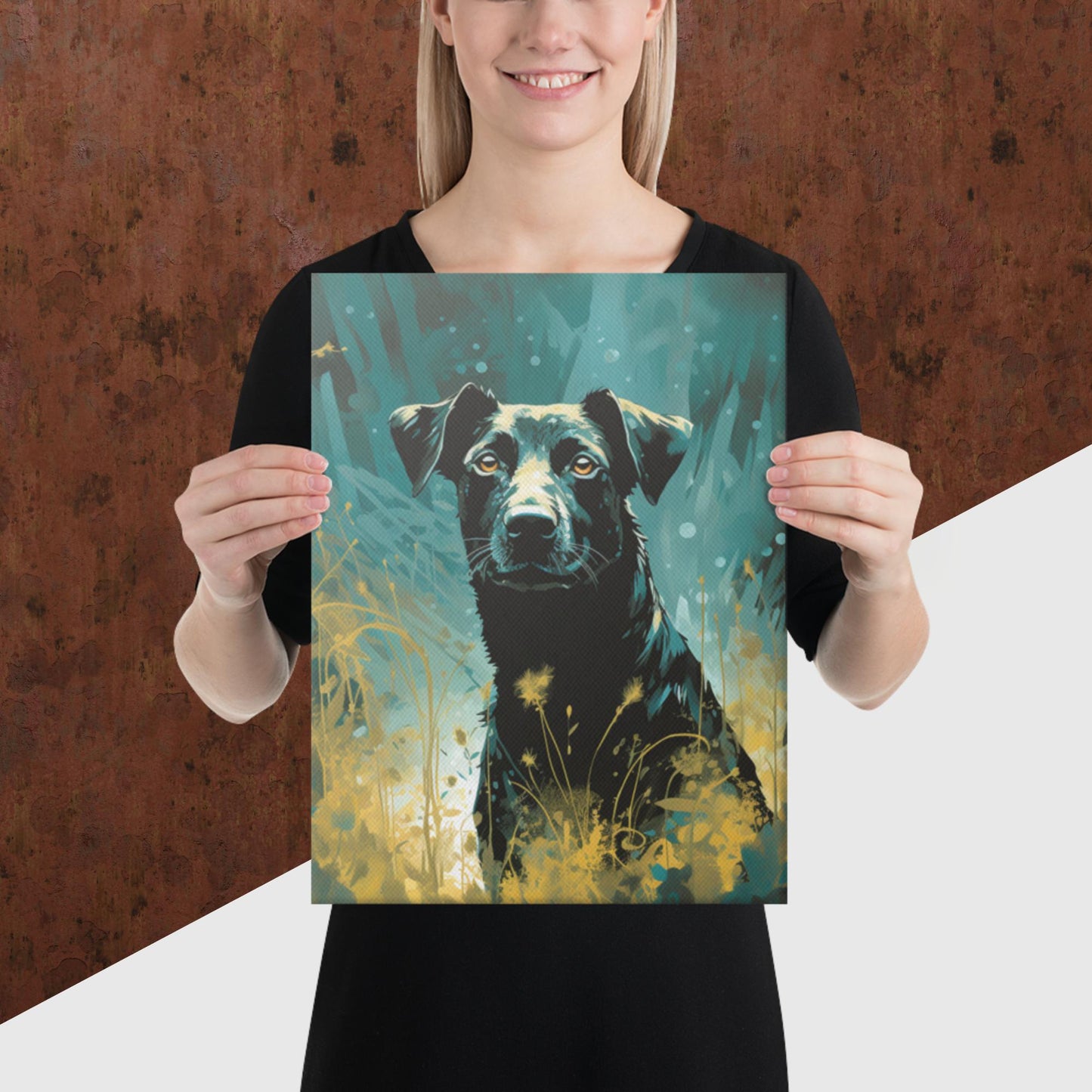 Dark Turquoise Dog Canvas Poster