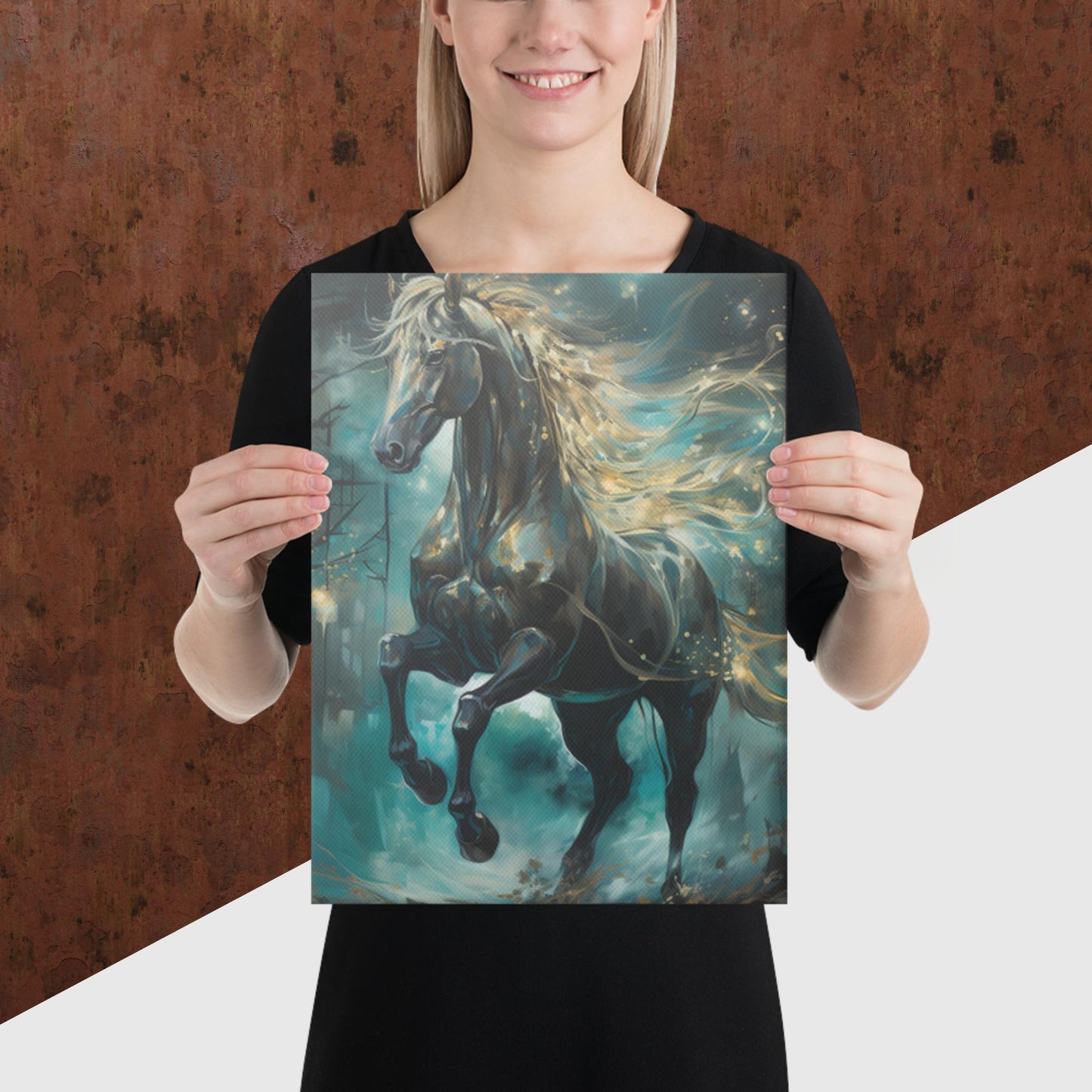 Dark Turquoise Horse Canvas Poster