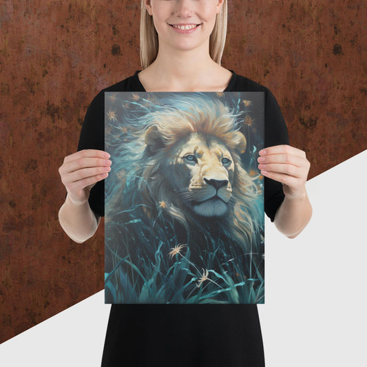 Dark Turquoise Lion Canvas Poster