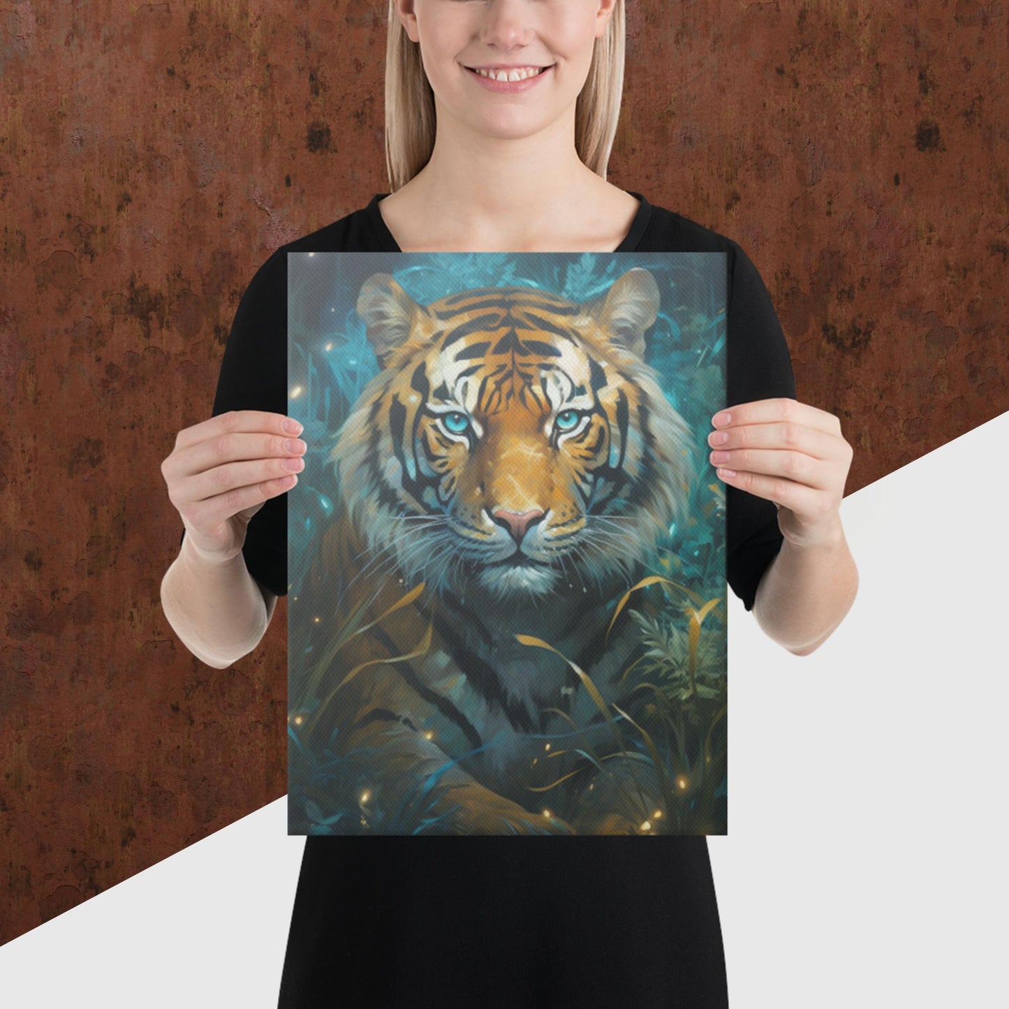 Dark Turquoise Tiger Canvas Poster