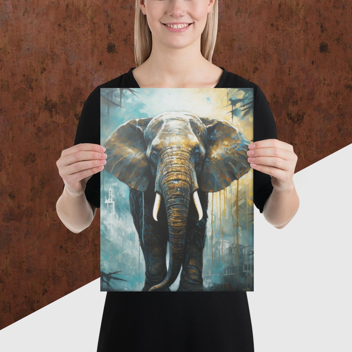 Dark Turquoise Elephant Canvas Poster