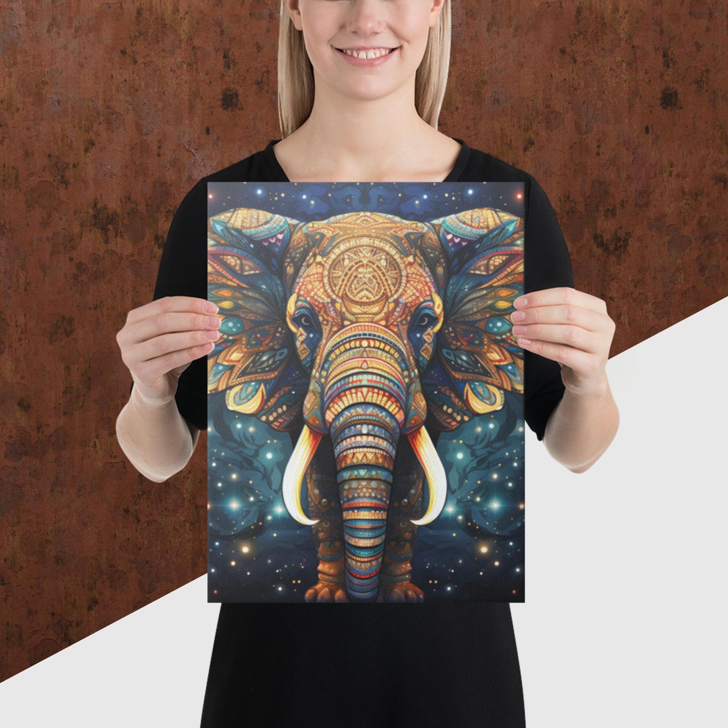 Dot Art Elephant Canvas Poster