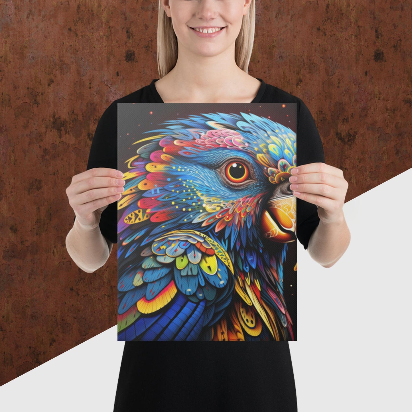 Dot Art Parrot Canvas Poster