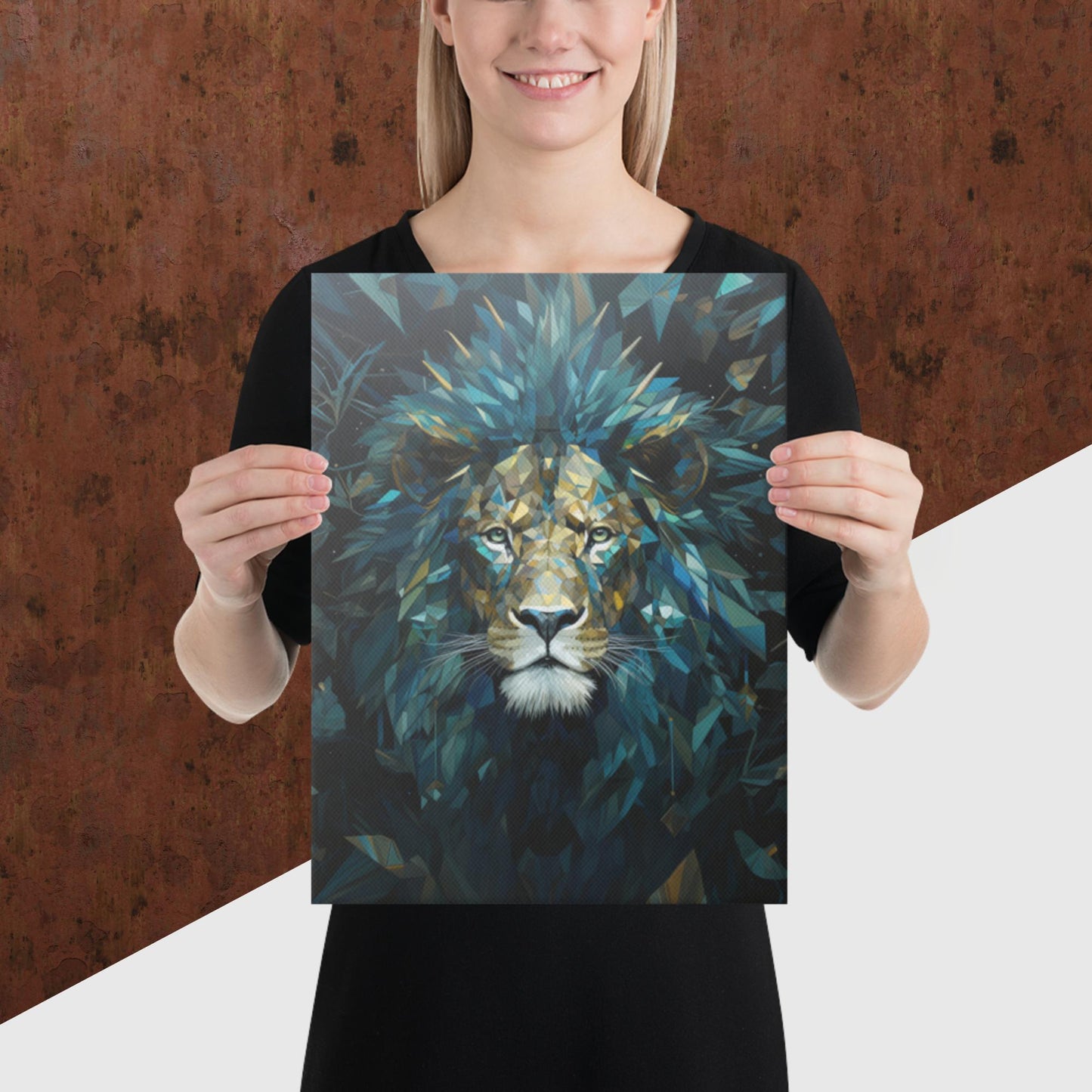 Blue Gold Lion Canvas Poster