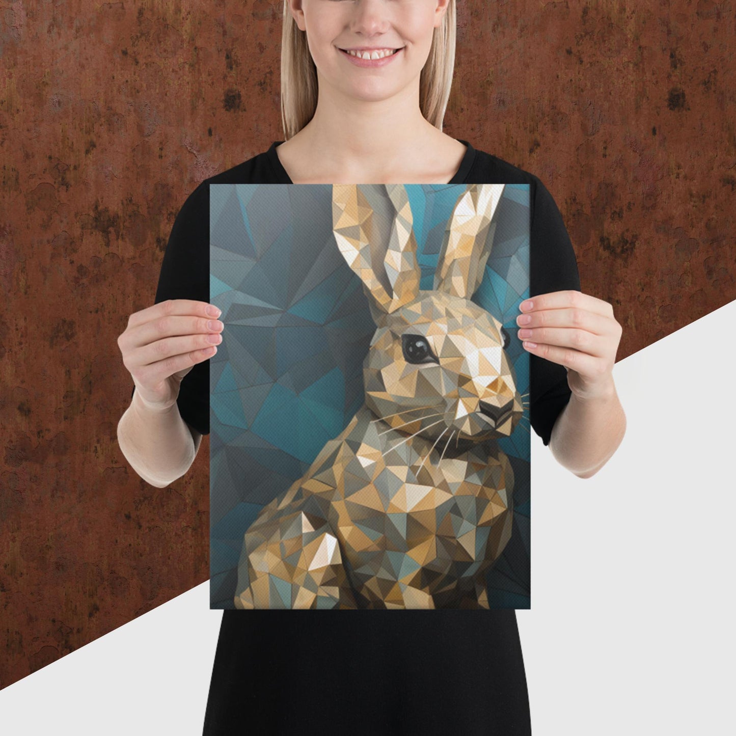 Blue Gold Rabbit Canvas Poster