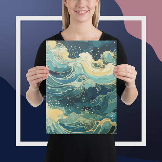 Nighttime Ocean Waves Canvas Poster