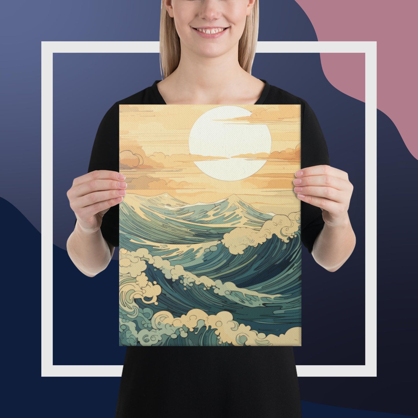 Wavy Sea Sunset Canvas Poster