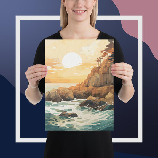 Ocean Rocks Sunset Canvas Poster