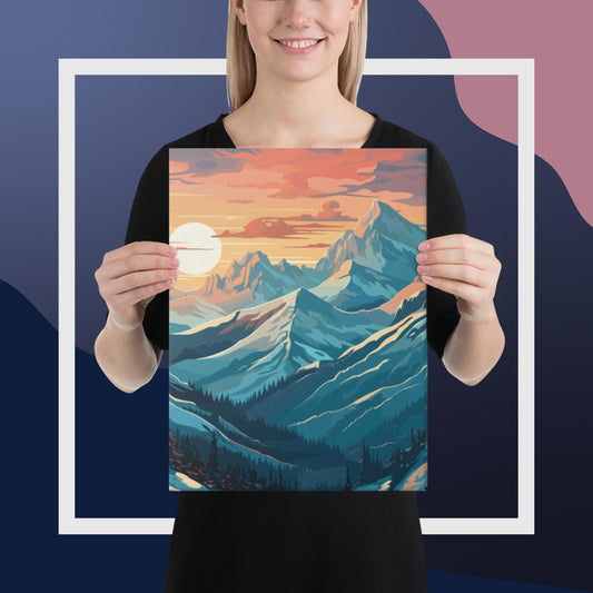 Snowy Mountain Sunset Canvas Poster