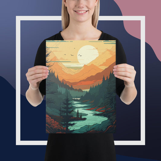 Forest River Sunset Canvas Poster