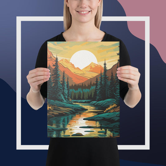 Forest Mountain River Canvas Poster