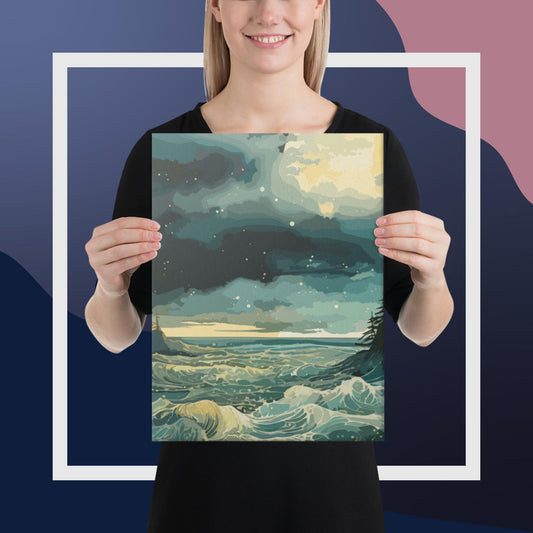 Nighttime Sea Moon Canvas Poster