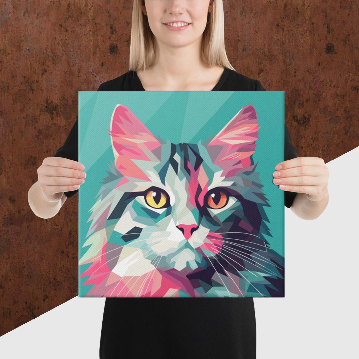 Green and Pink Cat Canvas Poster