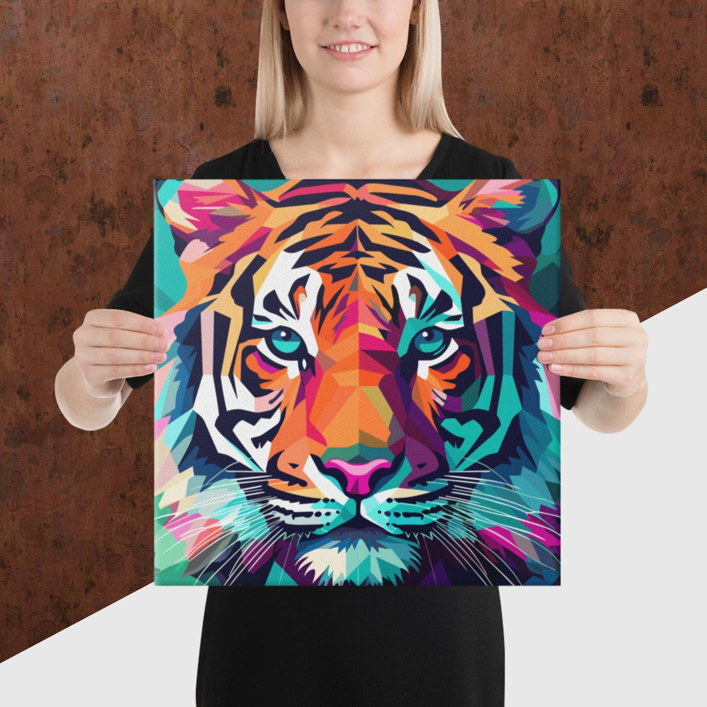 Green and Pink Tiger Canvas Poster