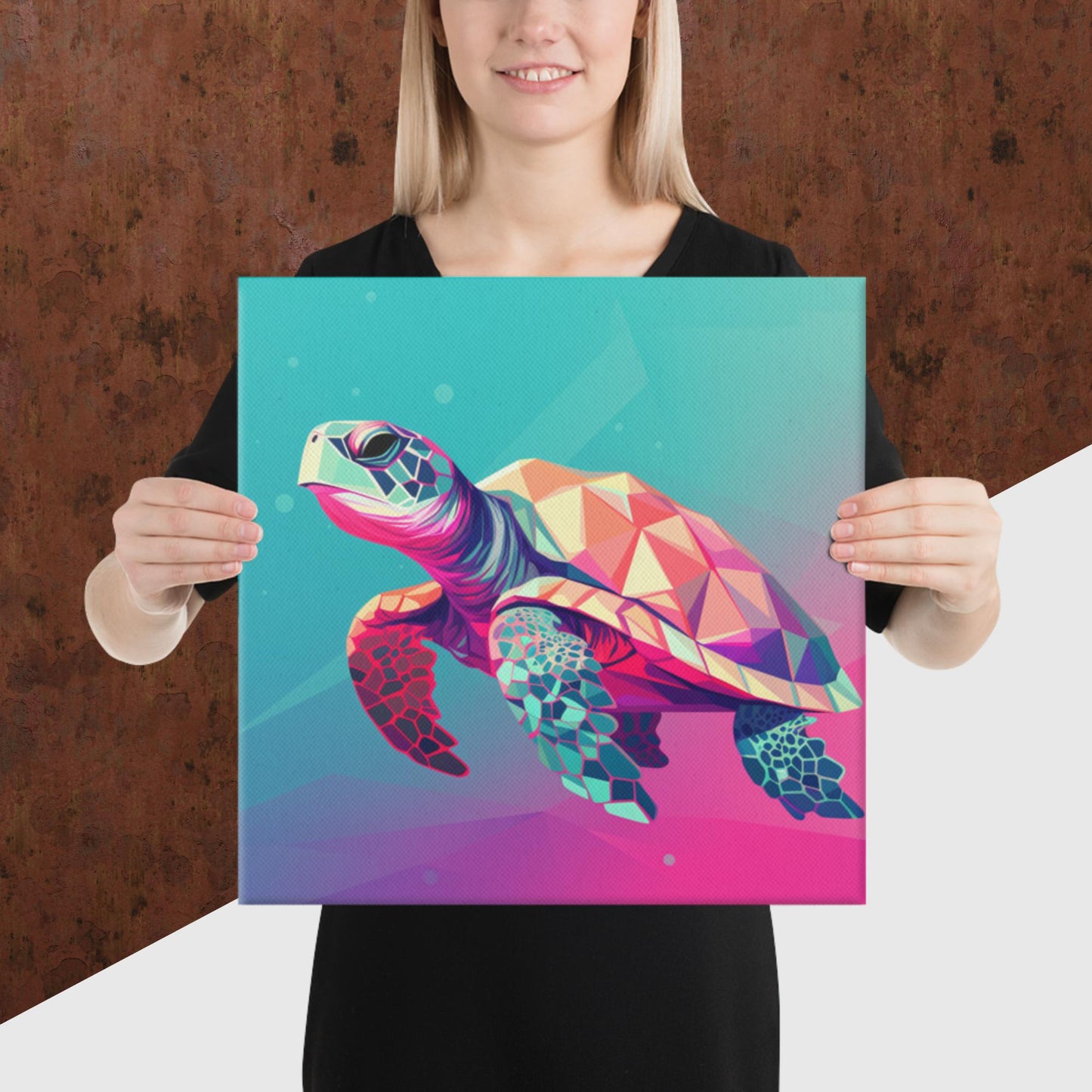 Green and Pink Turtle Canvas Poster