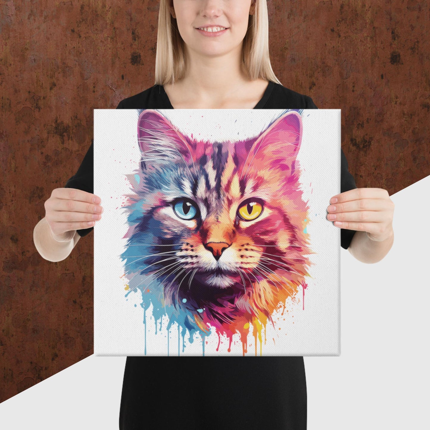 Rainbow Paint Cat Canvas Poster