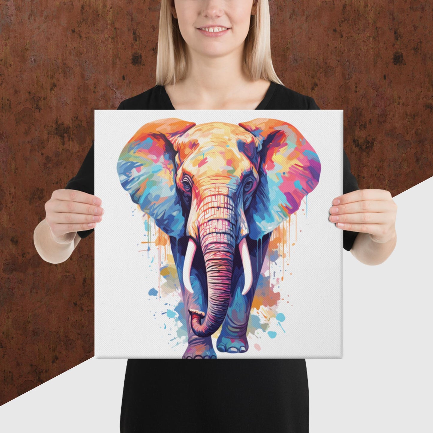 Rainbow Paint Elephant Canvas Poster