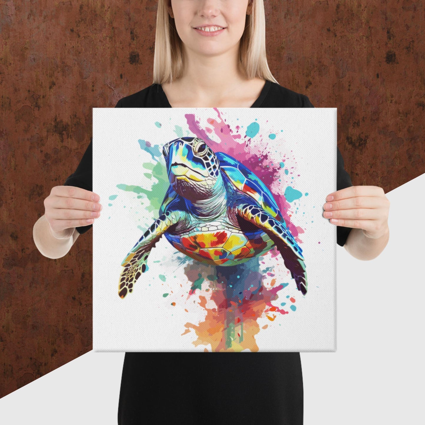 Rainbow Paint Turtle Canvas Poster