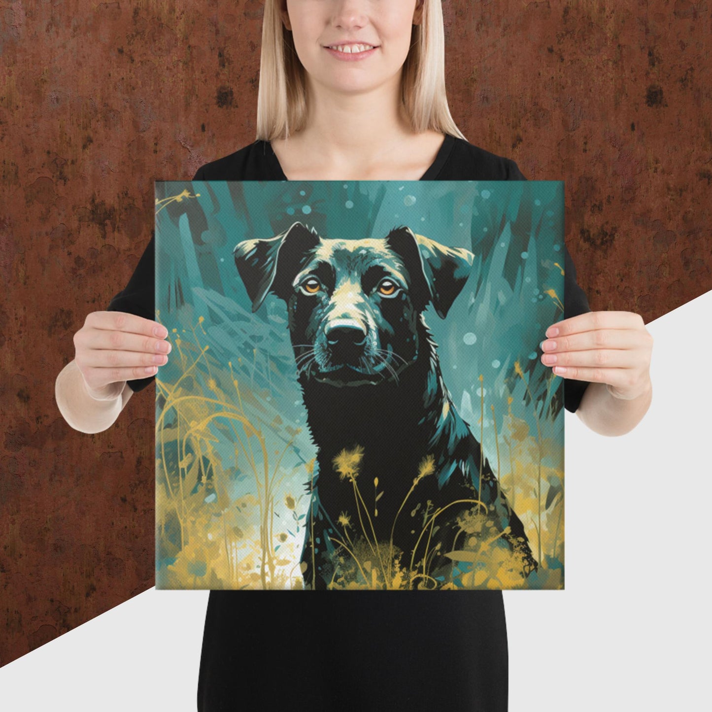 Dark Turquoise Dog Canvas Poster