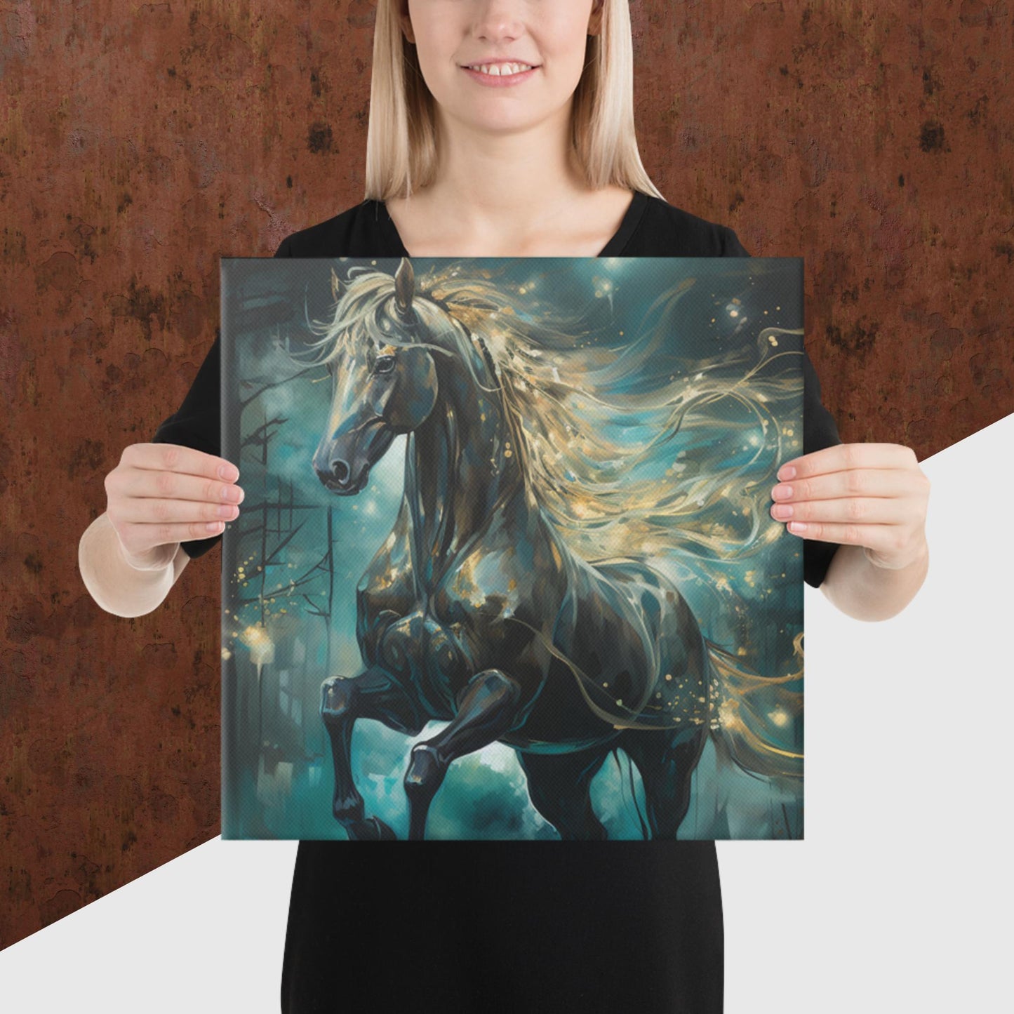 Dark Turquoise Horse Canvas Poster