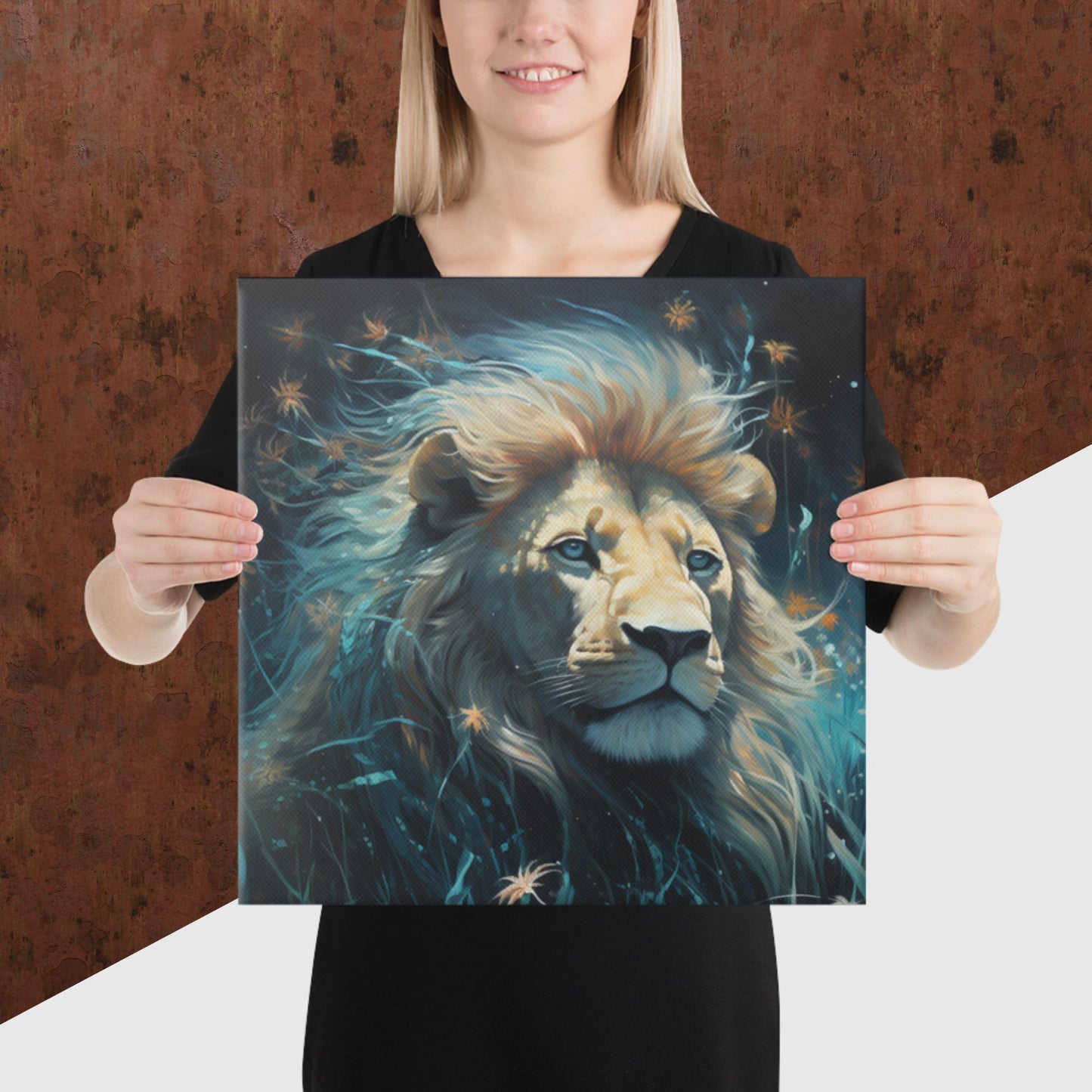 Dark Turquoise Lion Canvas Poster