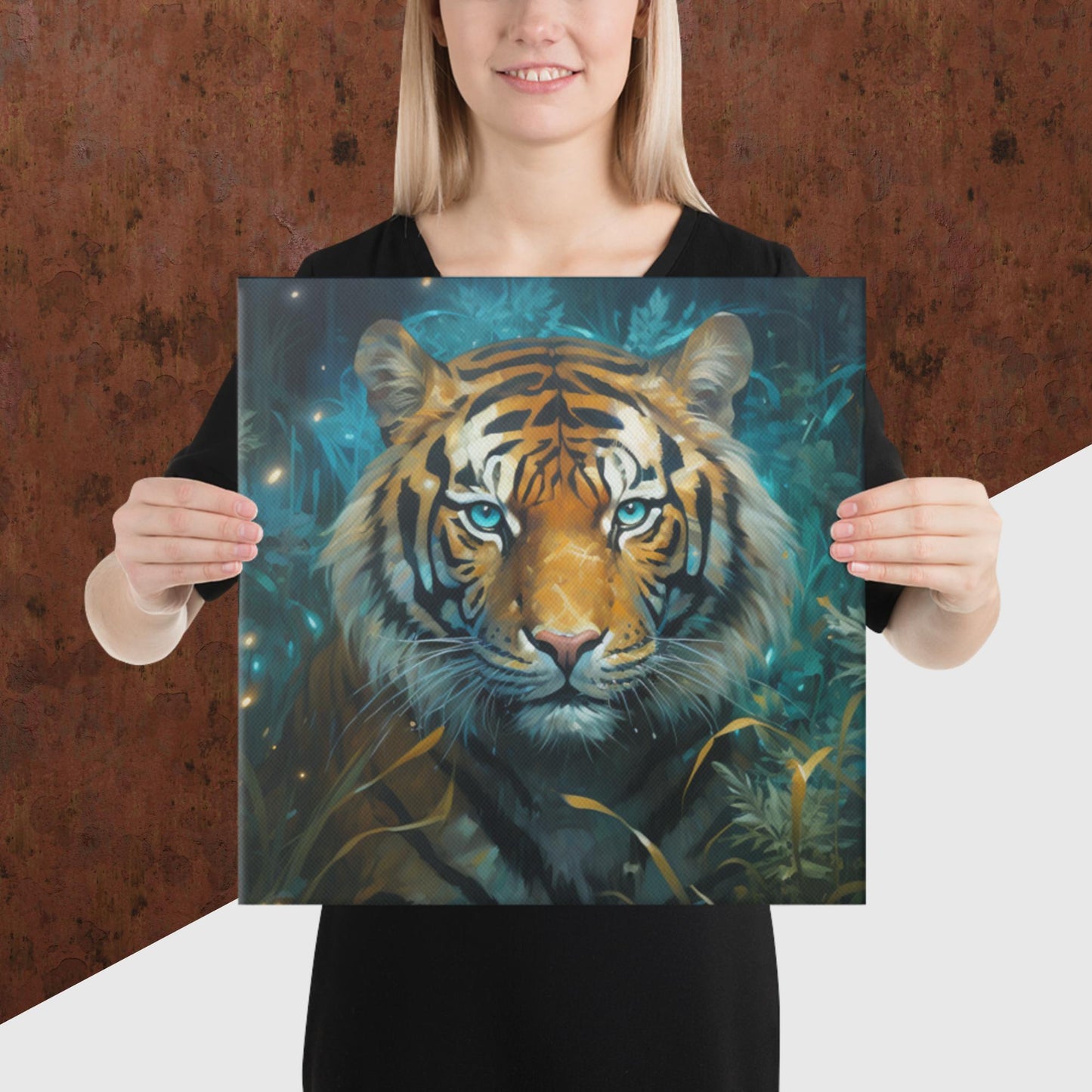 Dark Turquoise Tiger Canvas Poster