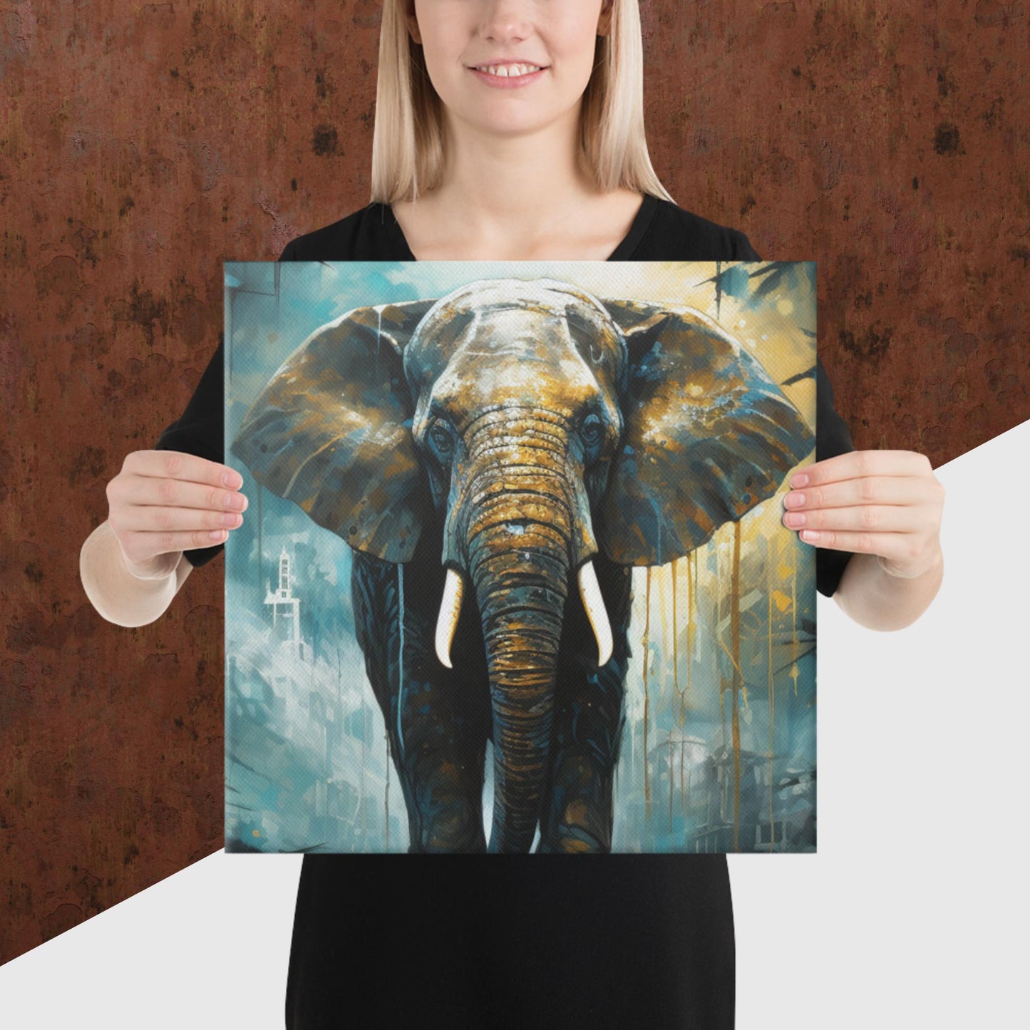 Dark Turquoise Elephant Canvas Poster