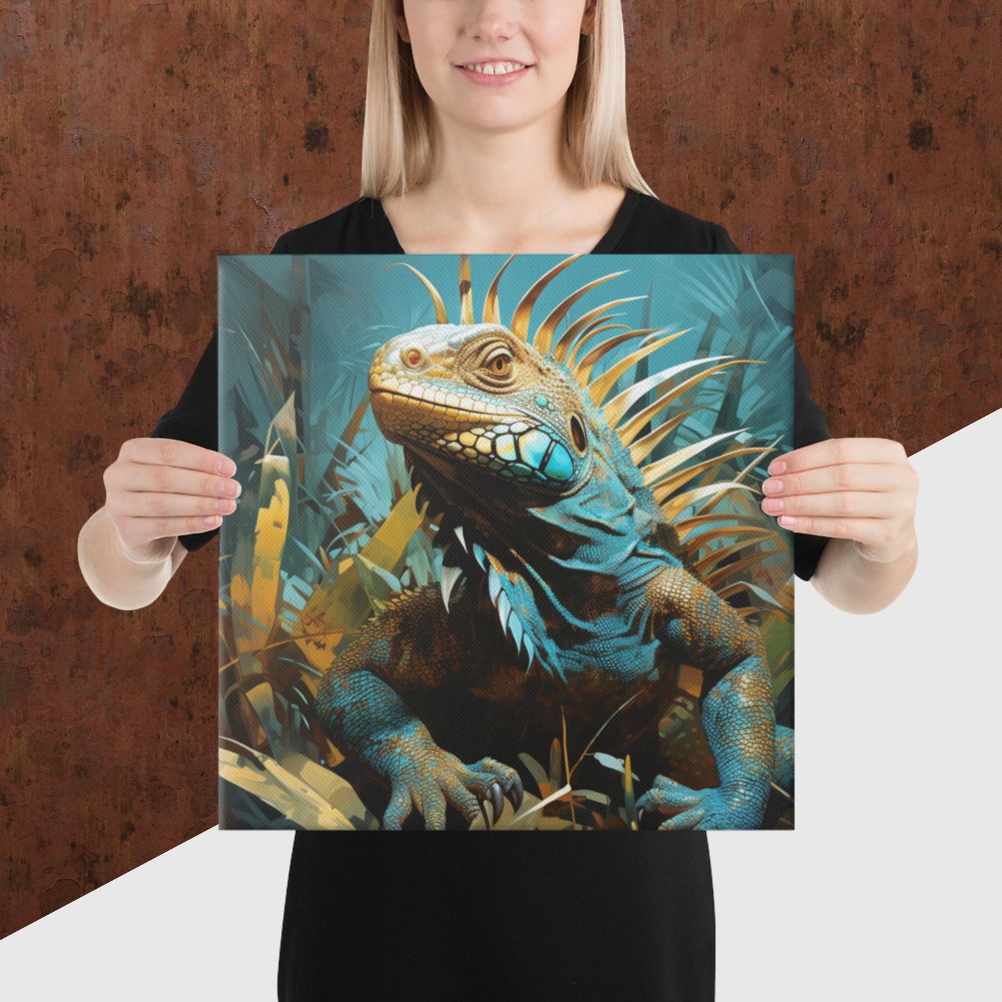 Dark Turquoise Iguana Canvas Poster