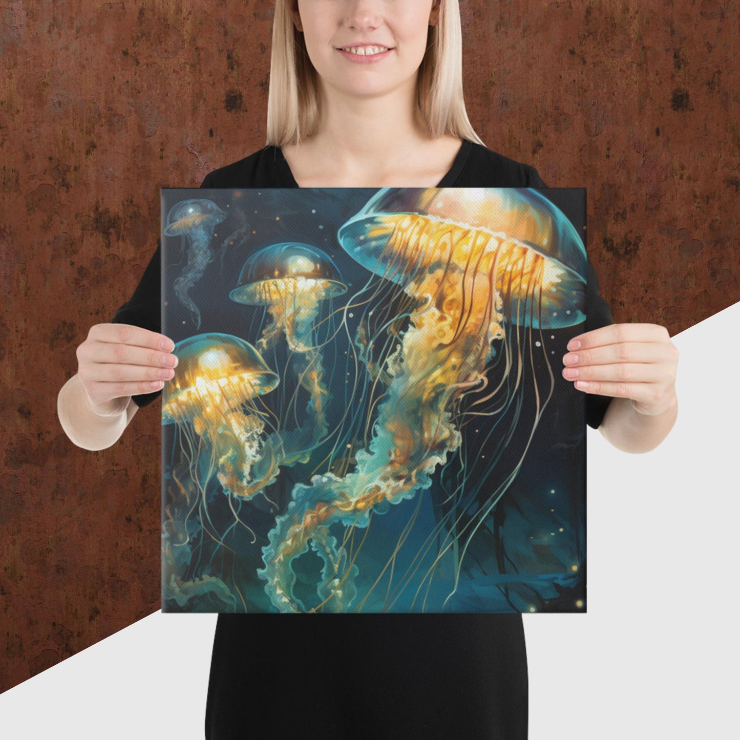 Dark Turquoise Jellyfish Canvas Poster