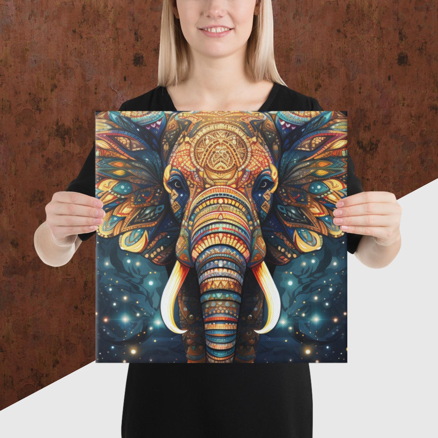 Dot Art Elephant Canvas Poster