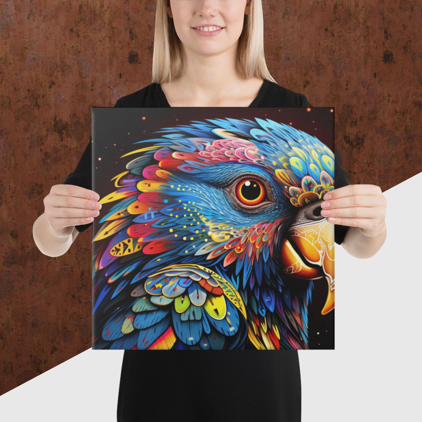 Dot Art Parrot Canvas Poster