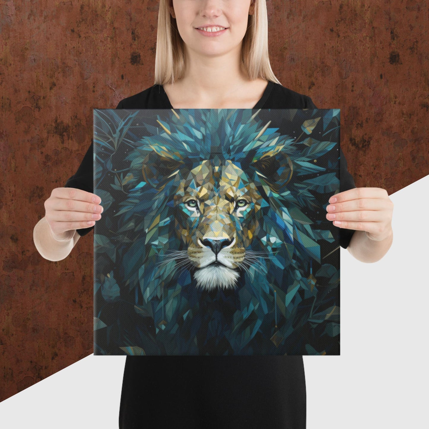 Blue Gold Lion Canvas Poster