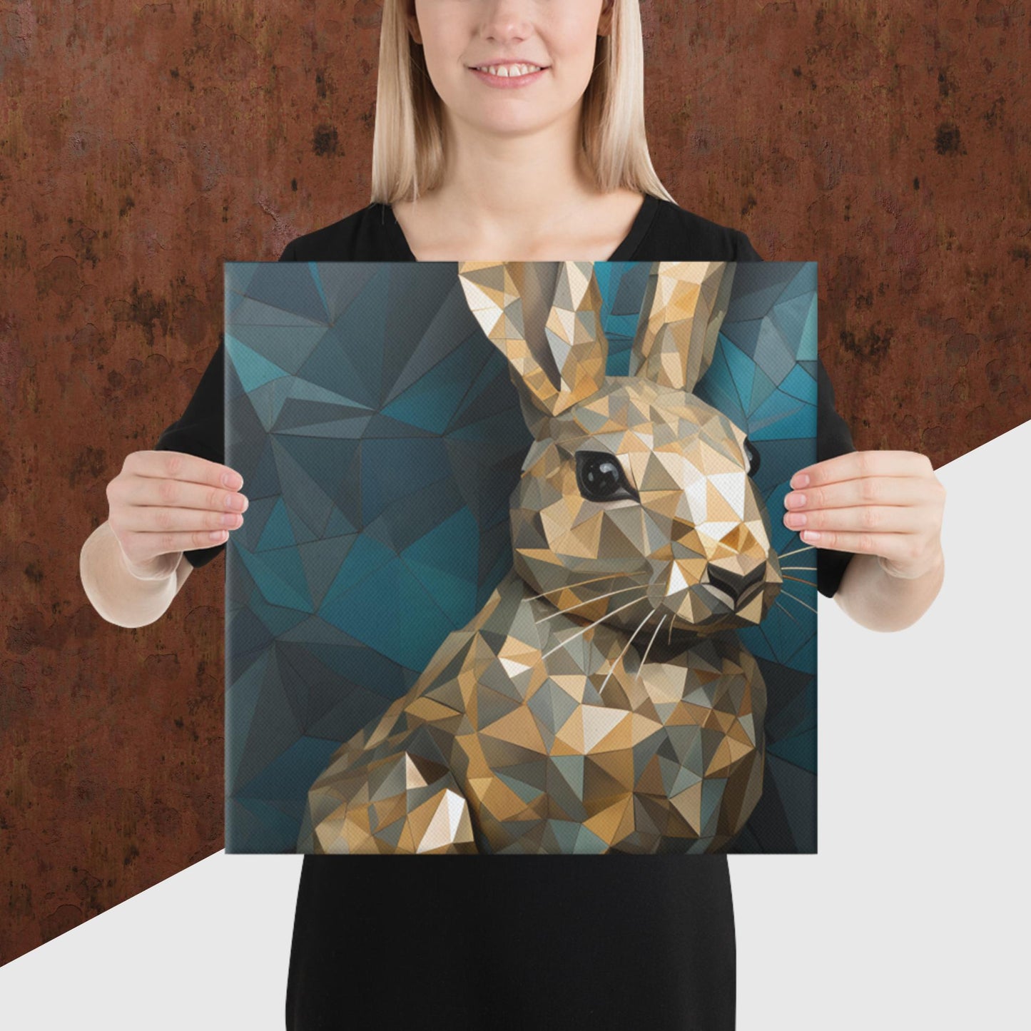 Blue Gold Rabbit Canvas Poster