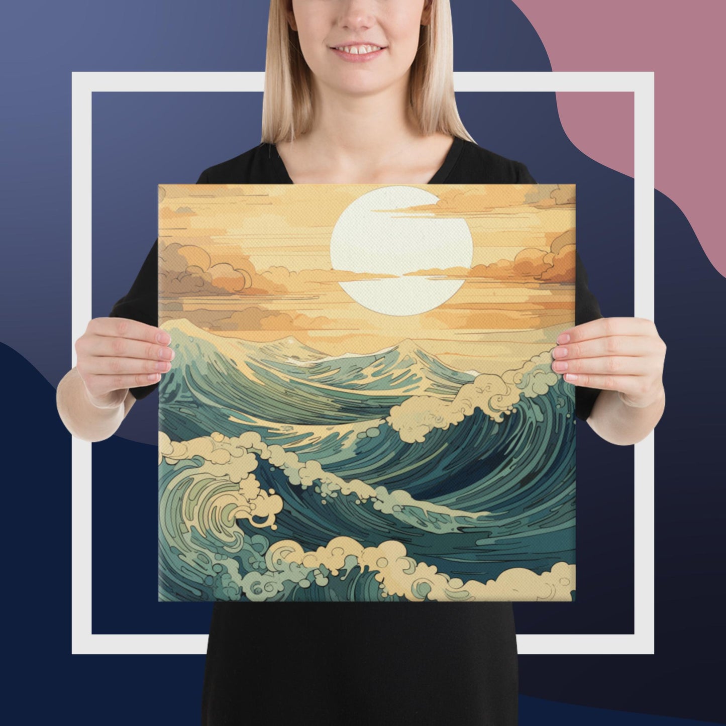 Wavy Sea Sunset Canvas Poster