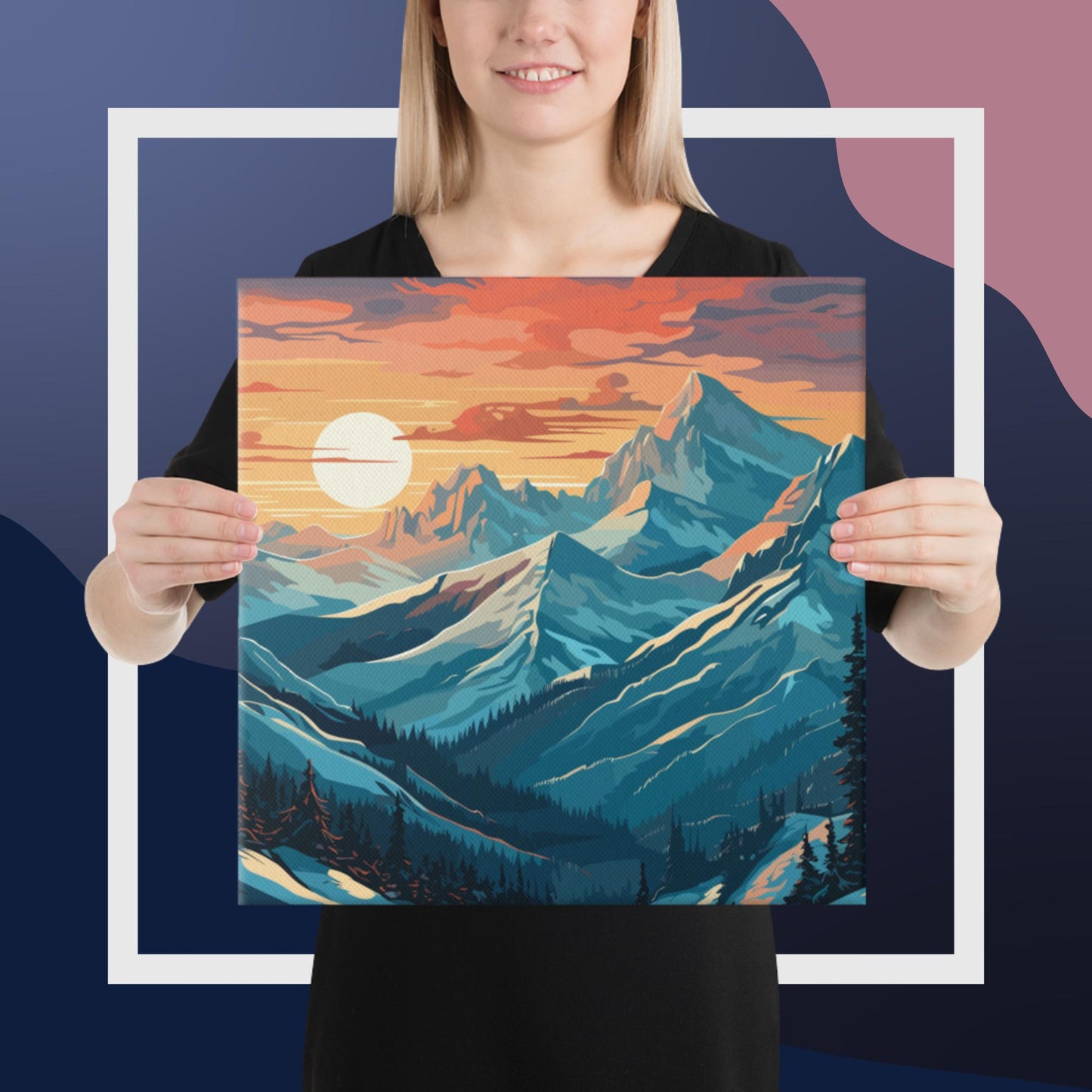 Snowy Mountain Sunset Canvas Poster