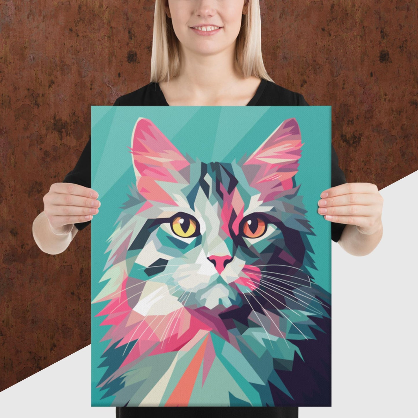 Green and Pink Cat Canvas Poster