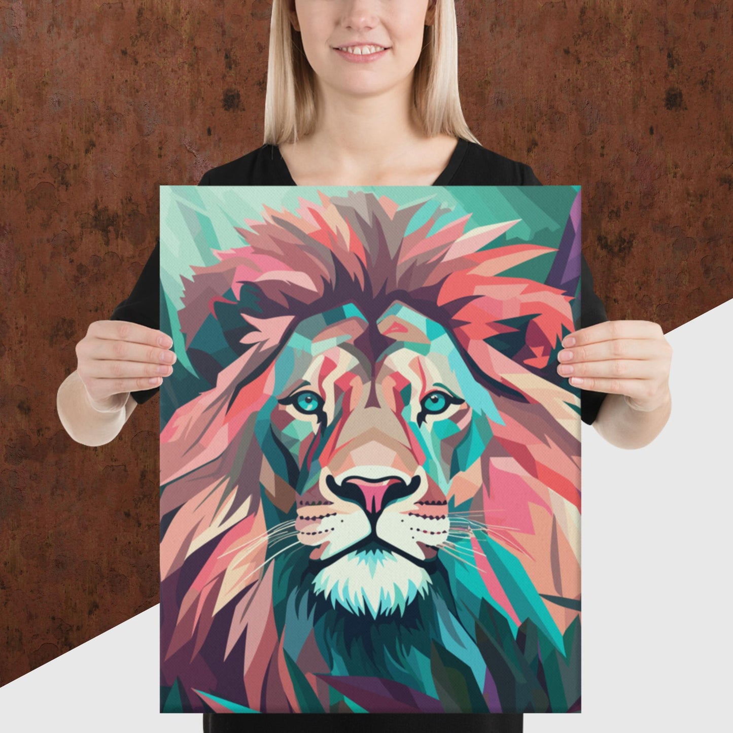 Green and Pink Lion Canvas Poster