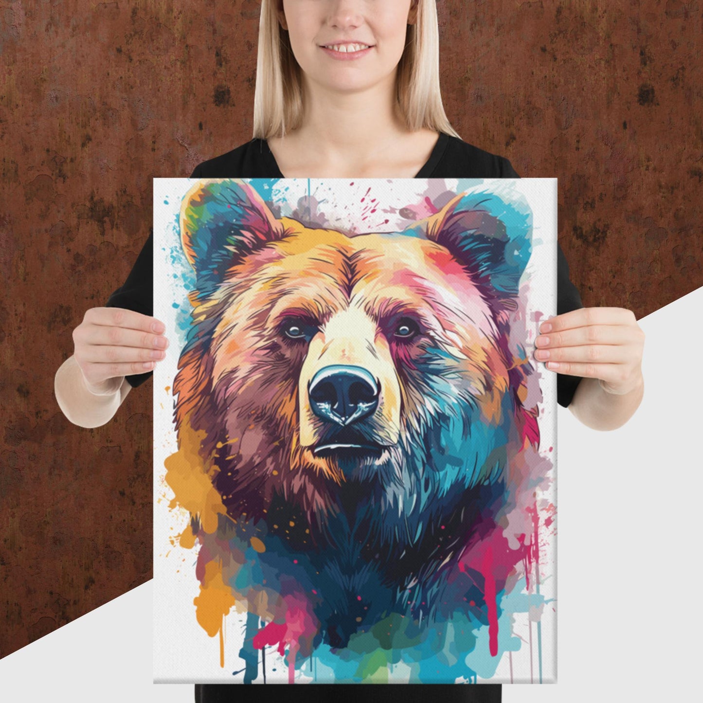 Rainbow Paint Bear Canvas Poster