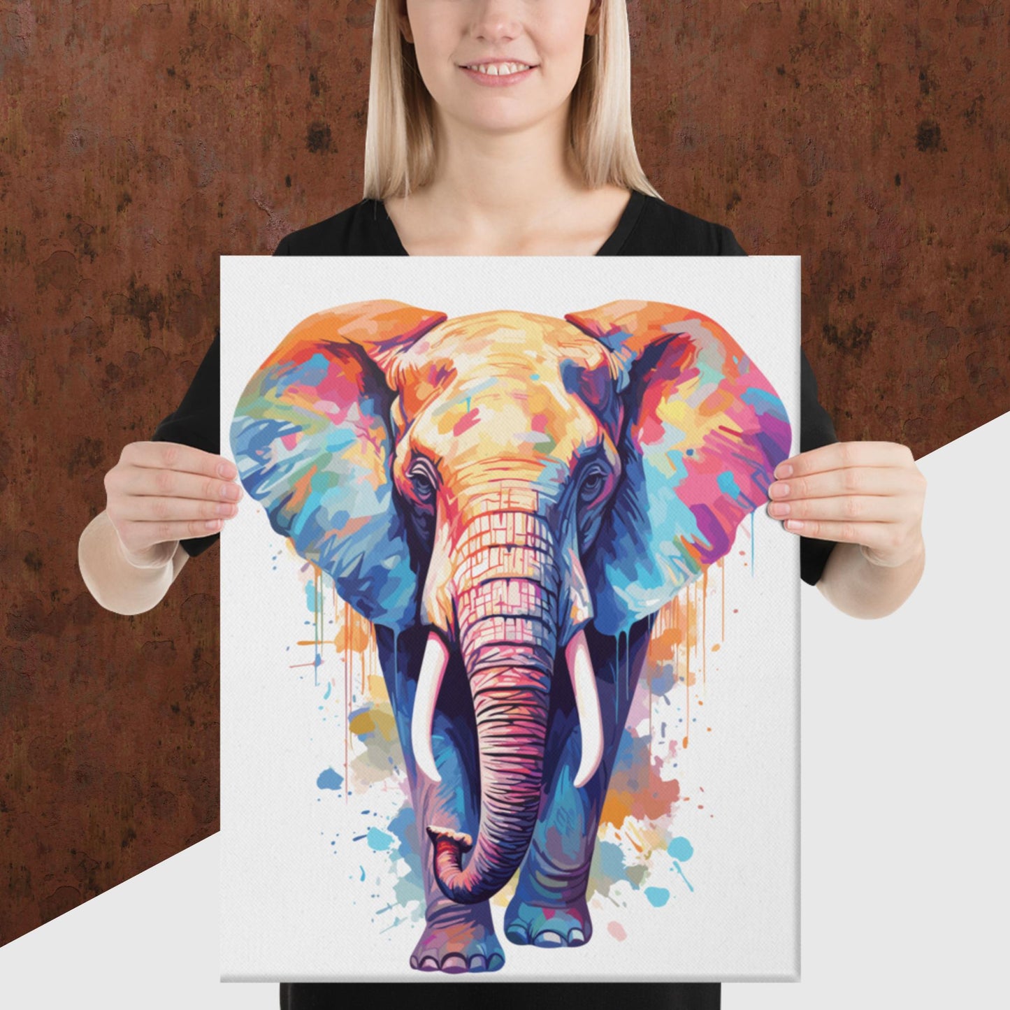 Rainbow Paint Elephant Canvas Poster