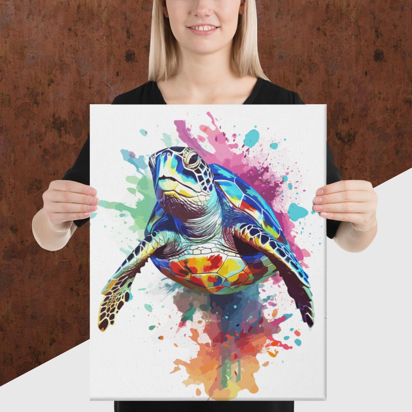 Rainbow Paint Turtle Canvas Poster