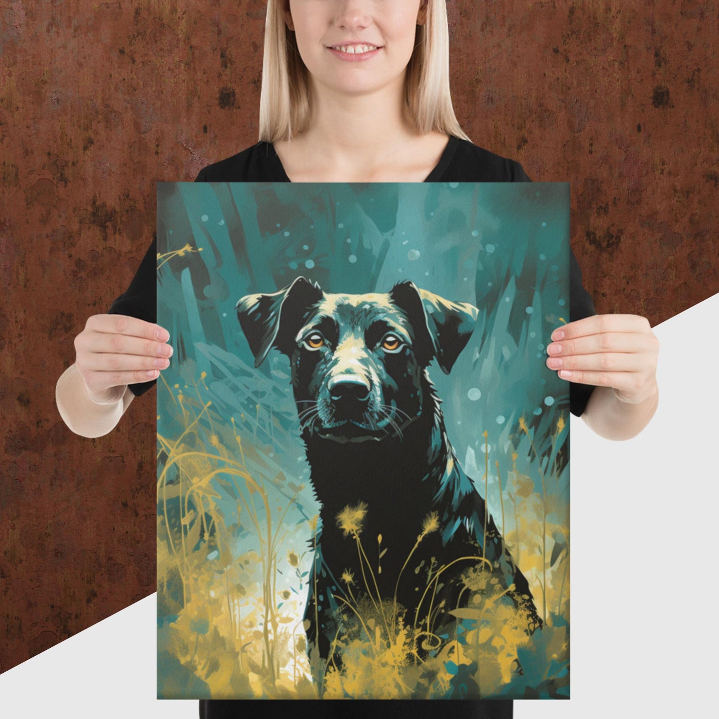 Dark Turquoise Dog Canvas Poster