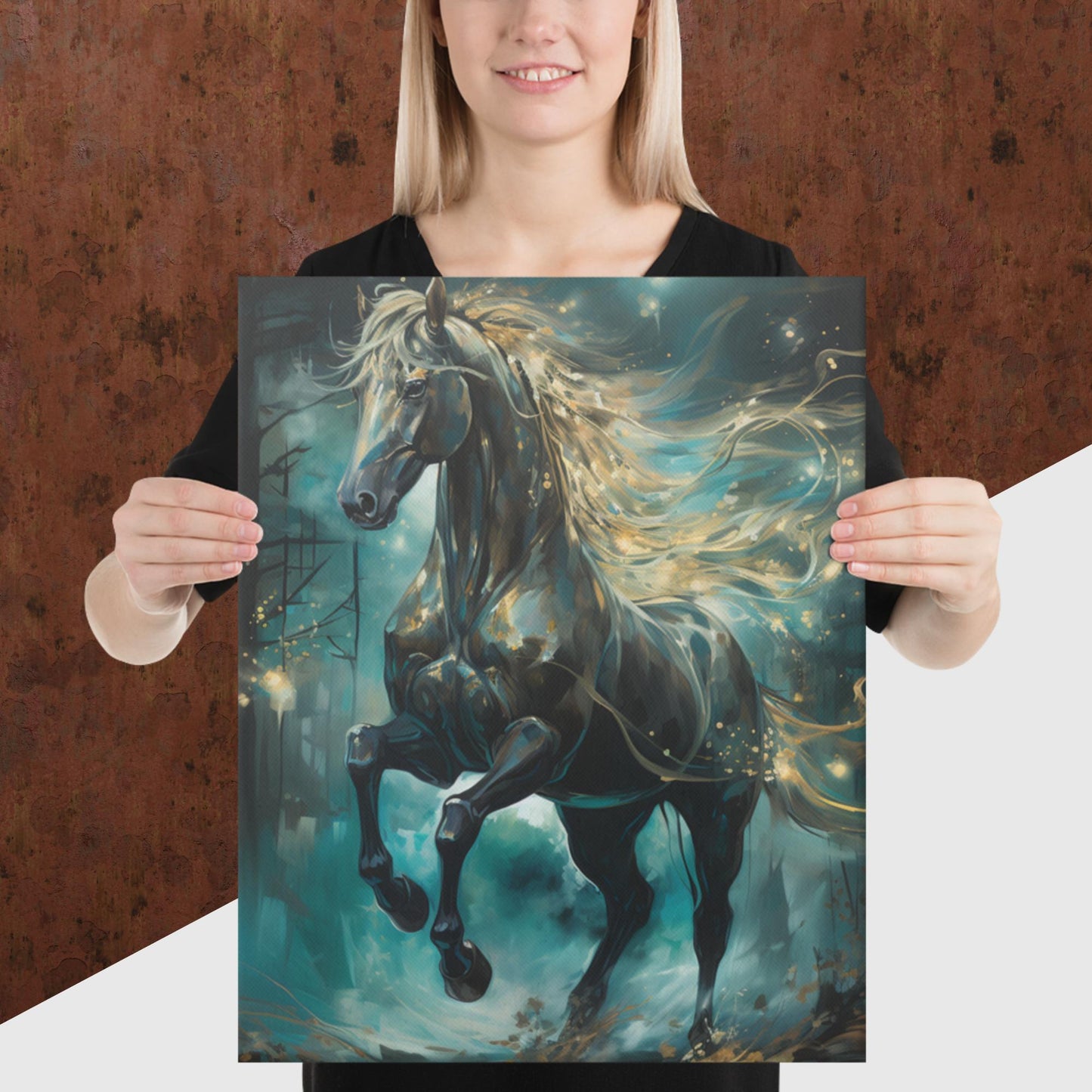 Dark Turquoise Horse Canvas Poster