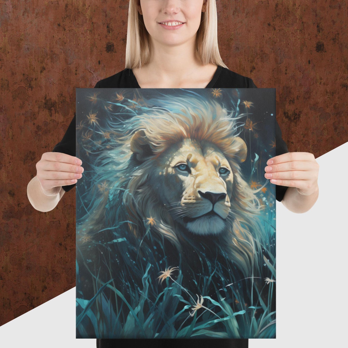 Dark Turquoise Lion Canvas Poster