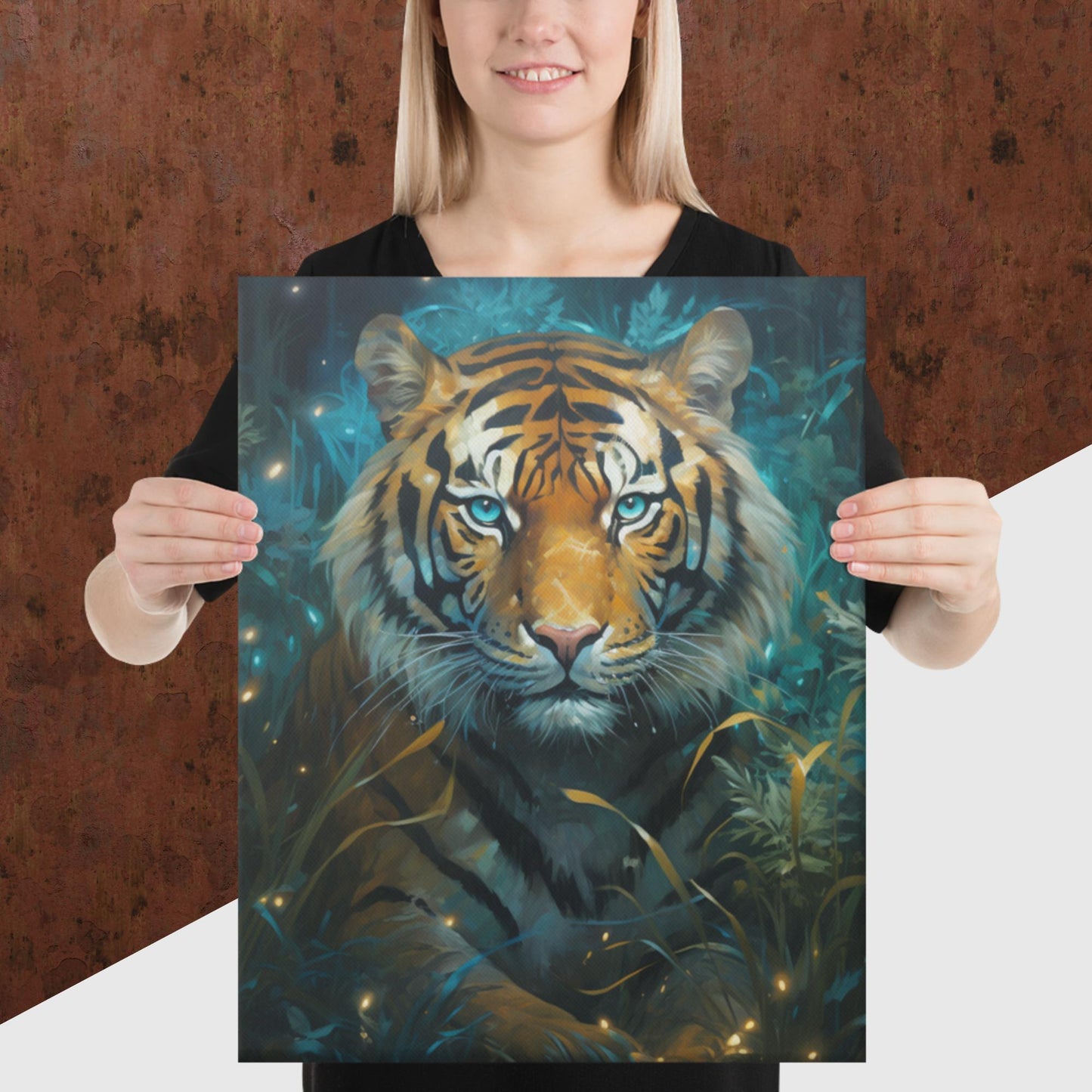 Dark Turquoise Tiger Canvas Poster