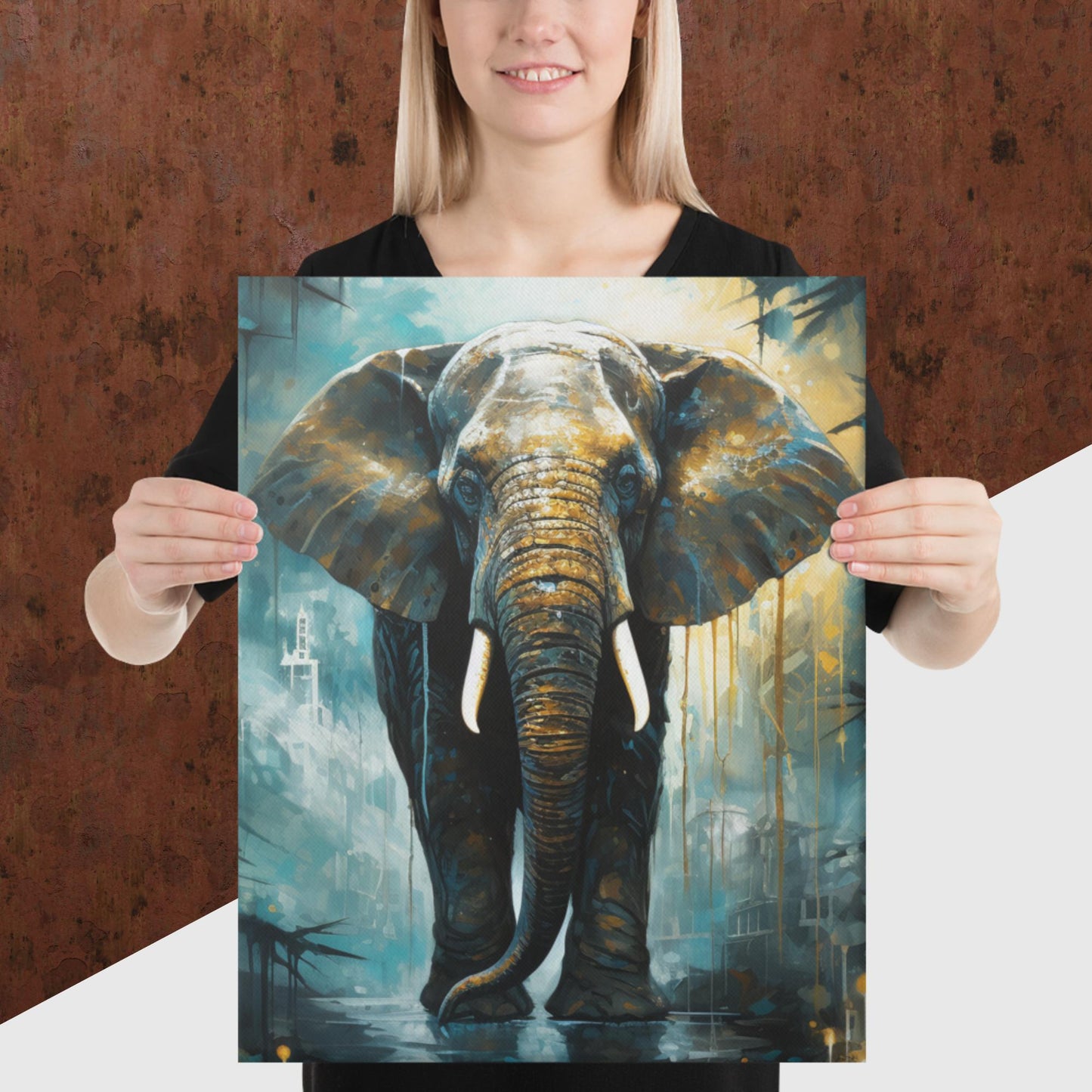 Dark Turquoise Elephant Canvas Poster