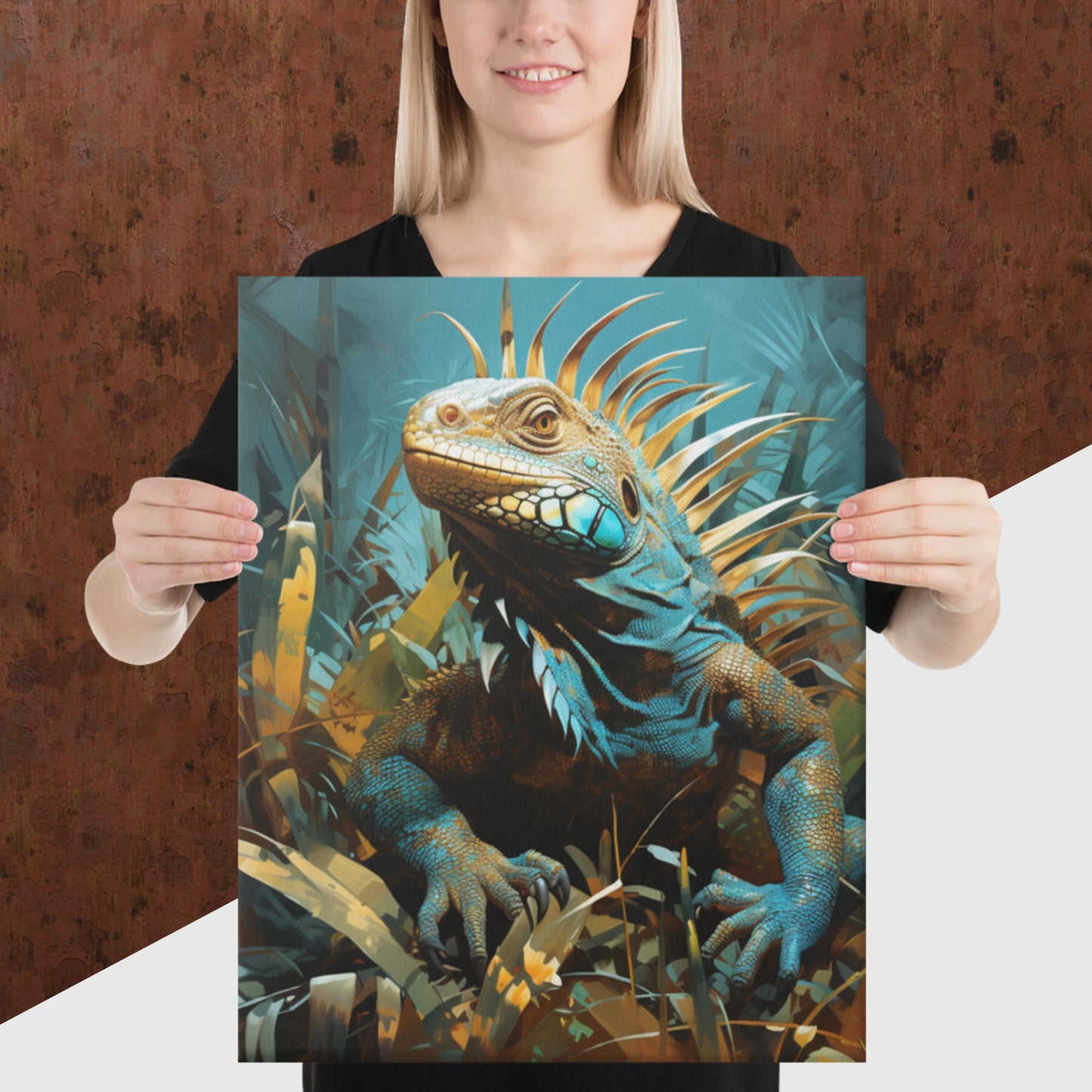 Dark Turquoise Iguana Canvas Poster