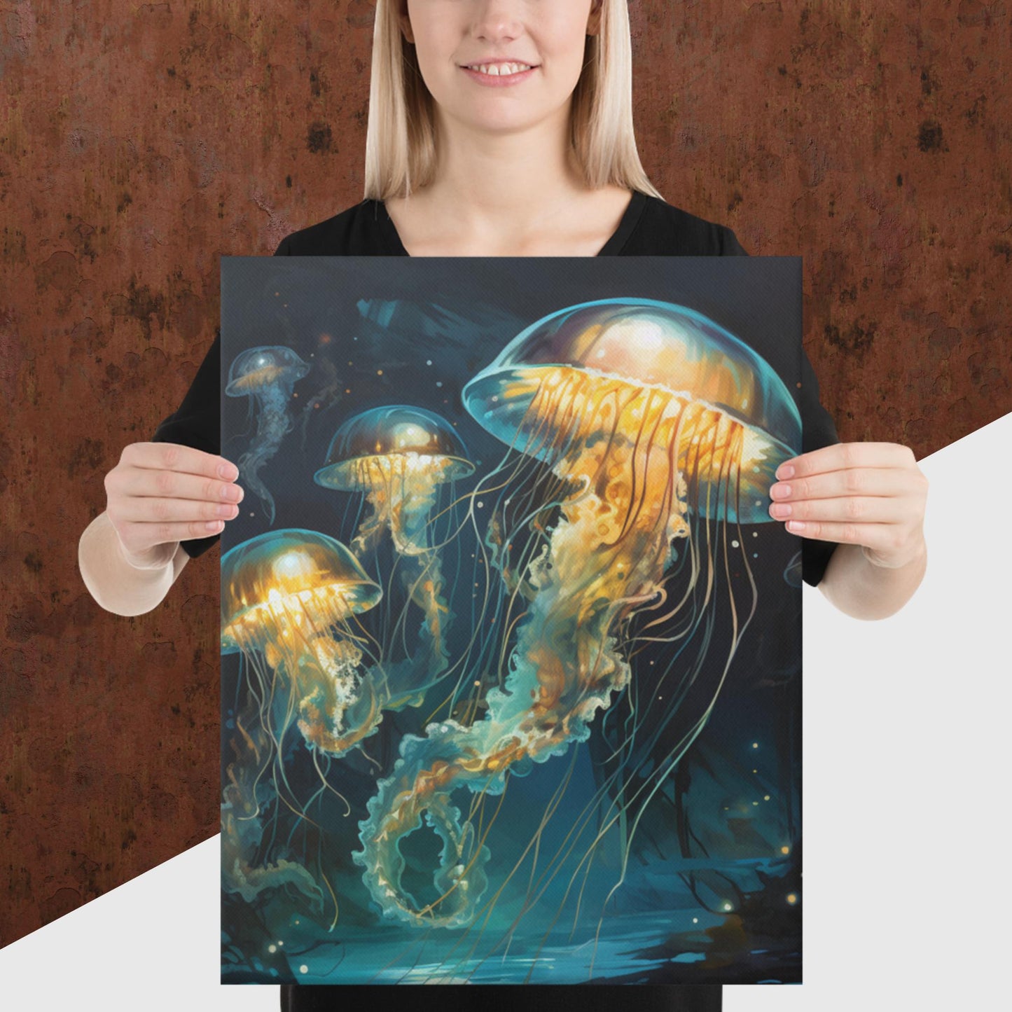 Dark Turquoise Jellyfish Canvas Poster